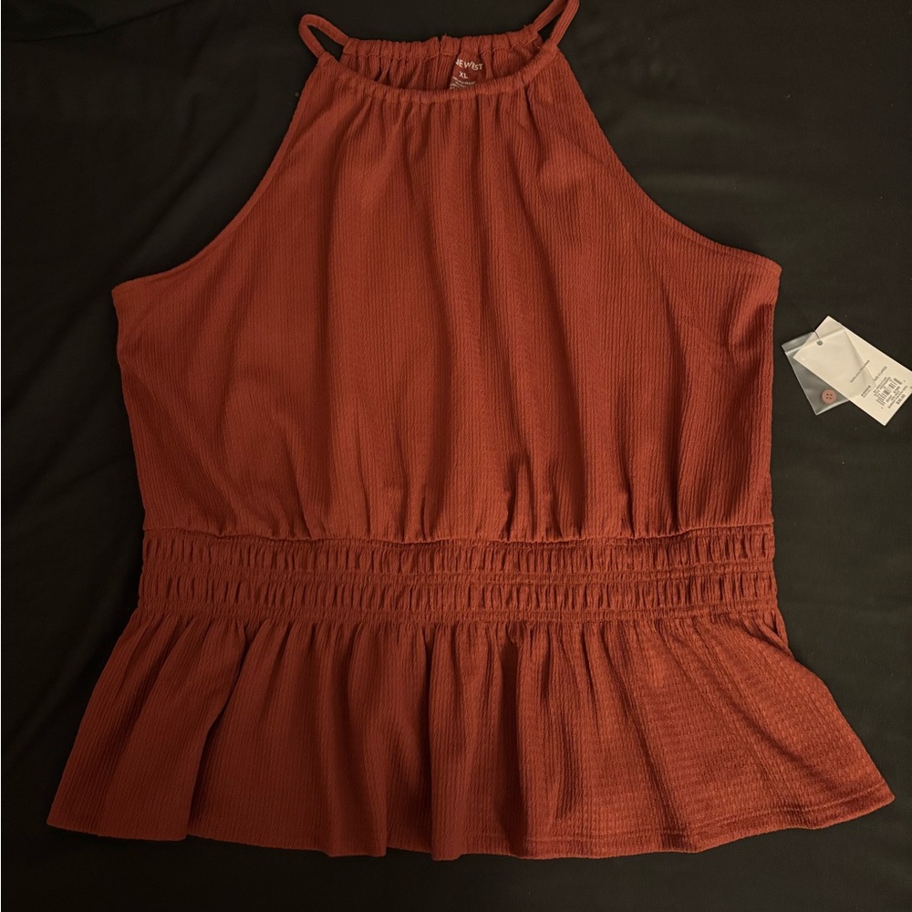 Women’s Nine West Terracotta color sleeveless peplum top in size XL NWT